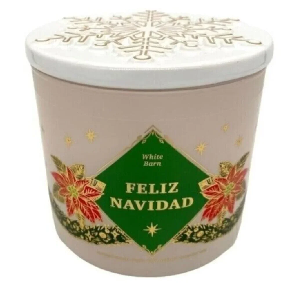 Bath & Body Works Feliz Navidad 3-Wick Candle Snowflake Lid